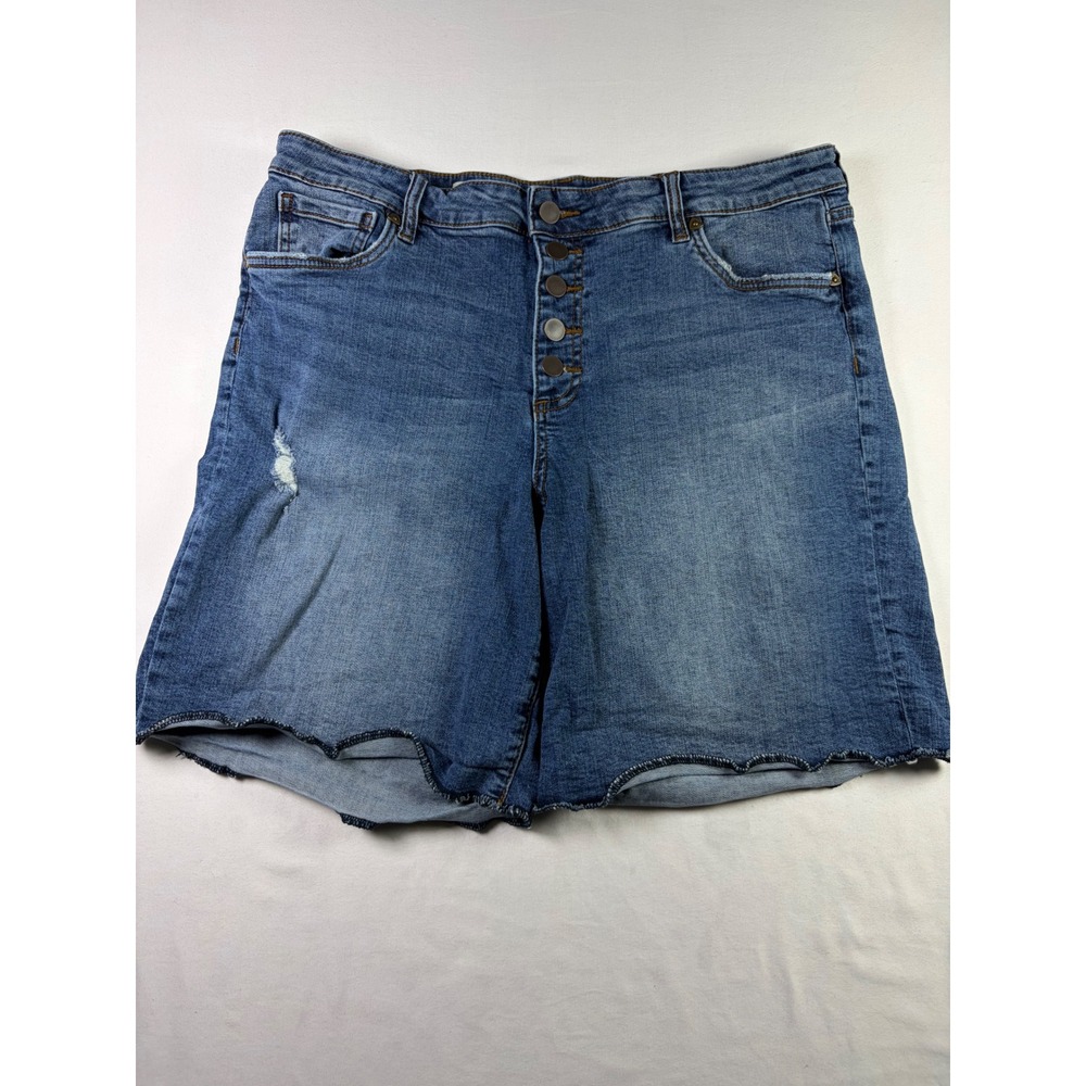 KUT from the Kloth Catherine High Rise Boyfriend Denim Raw Hem Shorts Women 16